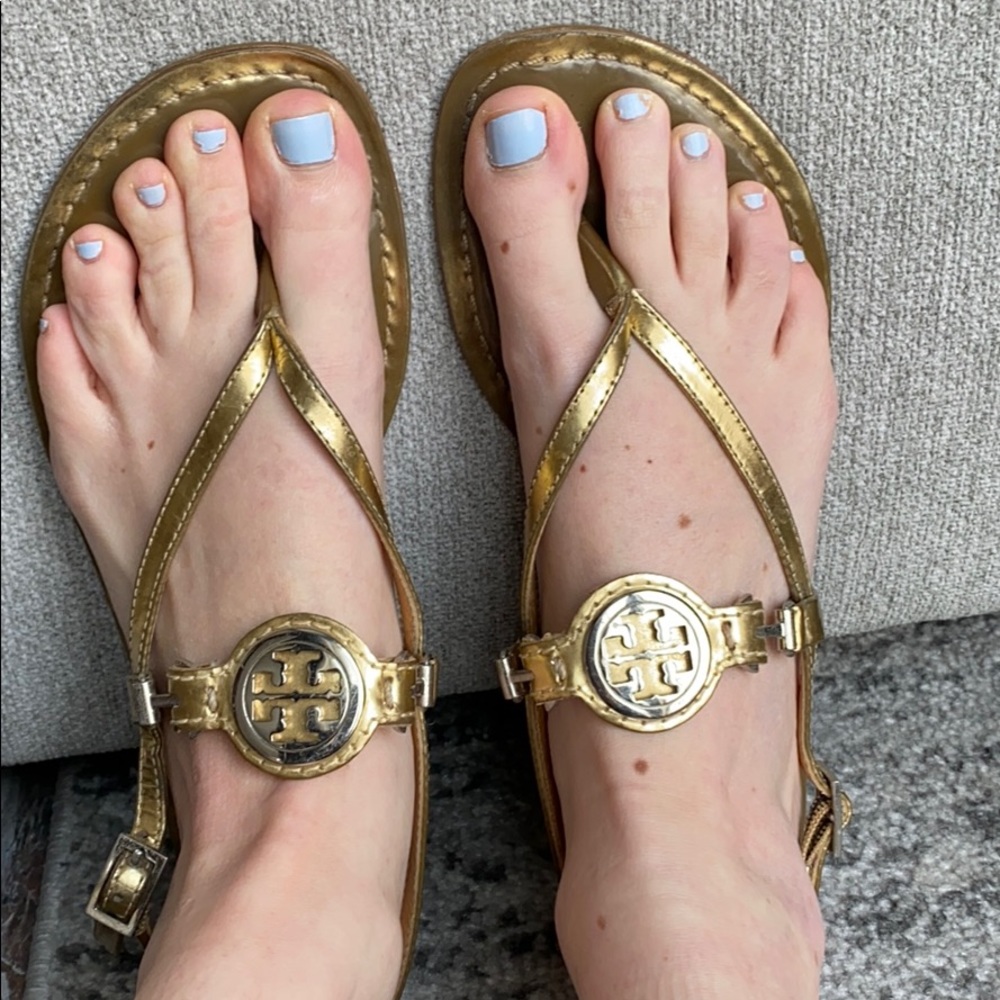Tory Burch Ali gold sling back sandals